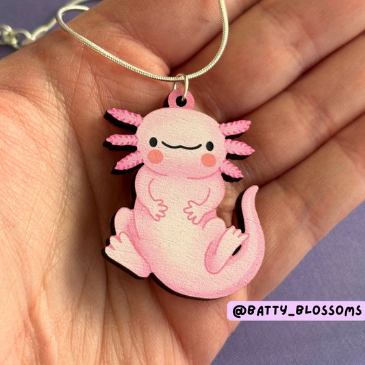 Happy Axolotl wooden necklace