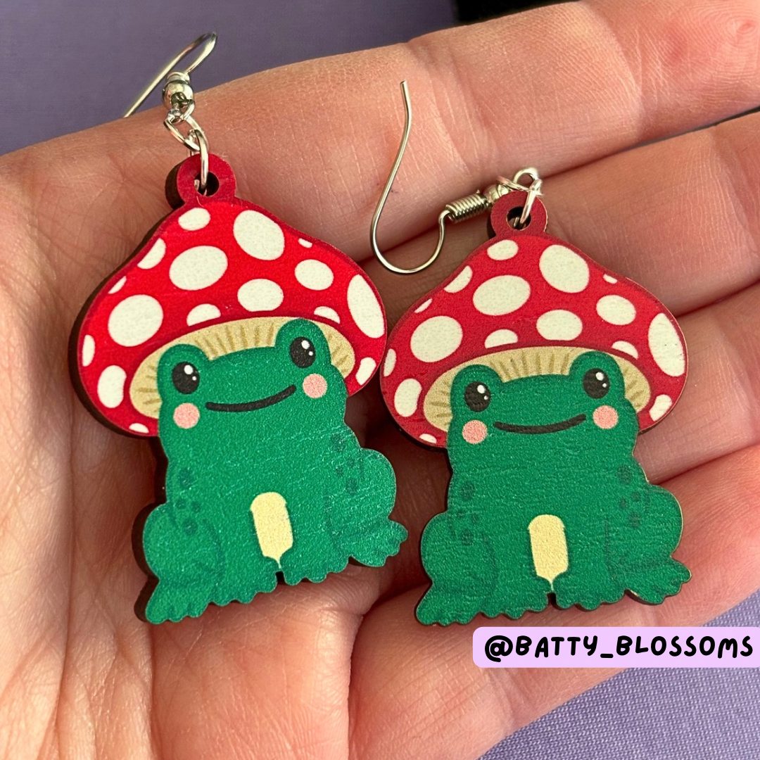 Magic Frog wooden earrings