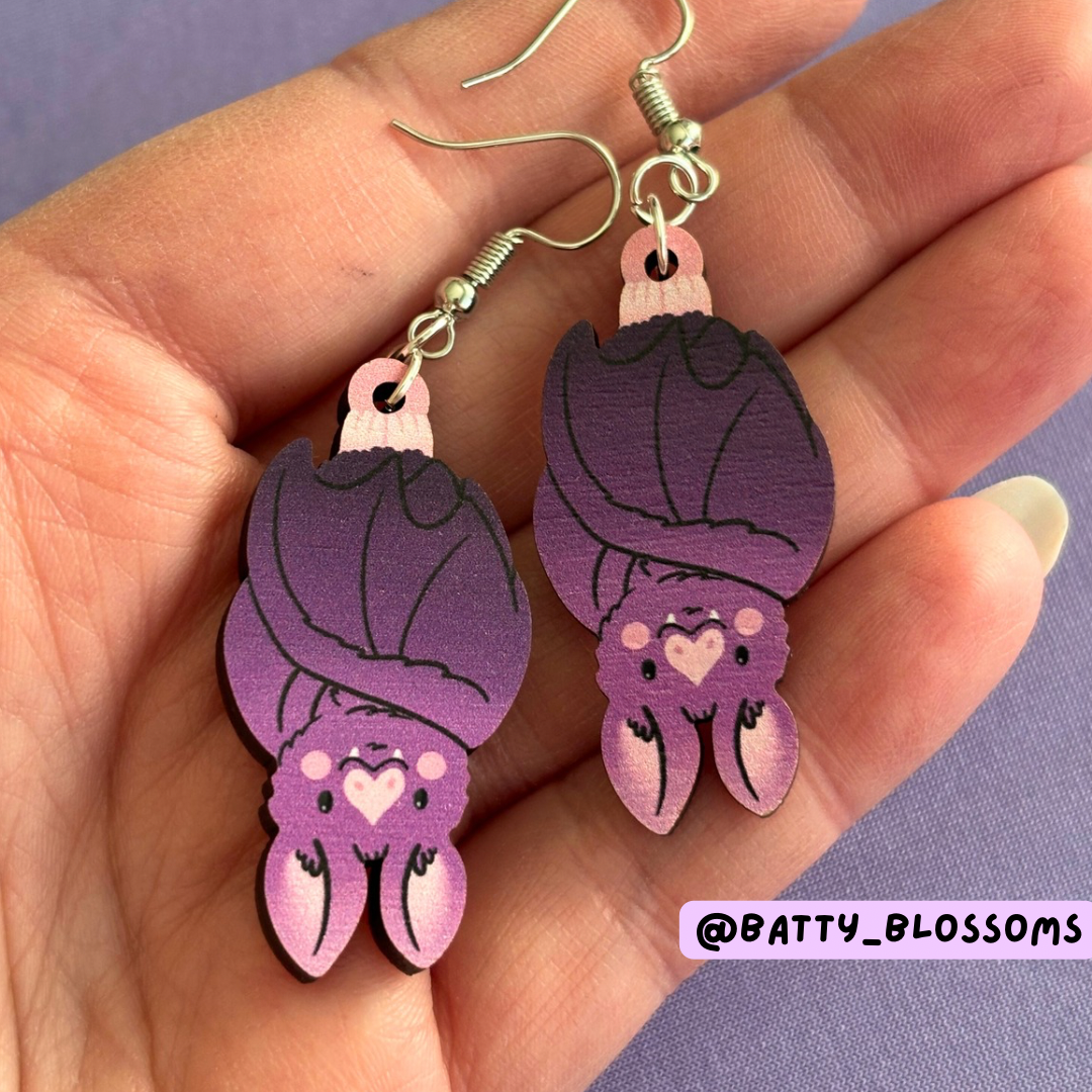 Hanging Bat wooden earrings