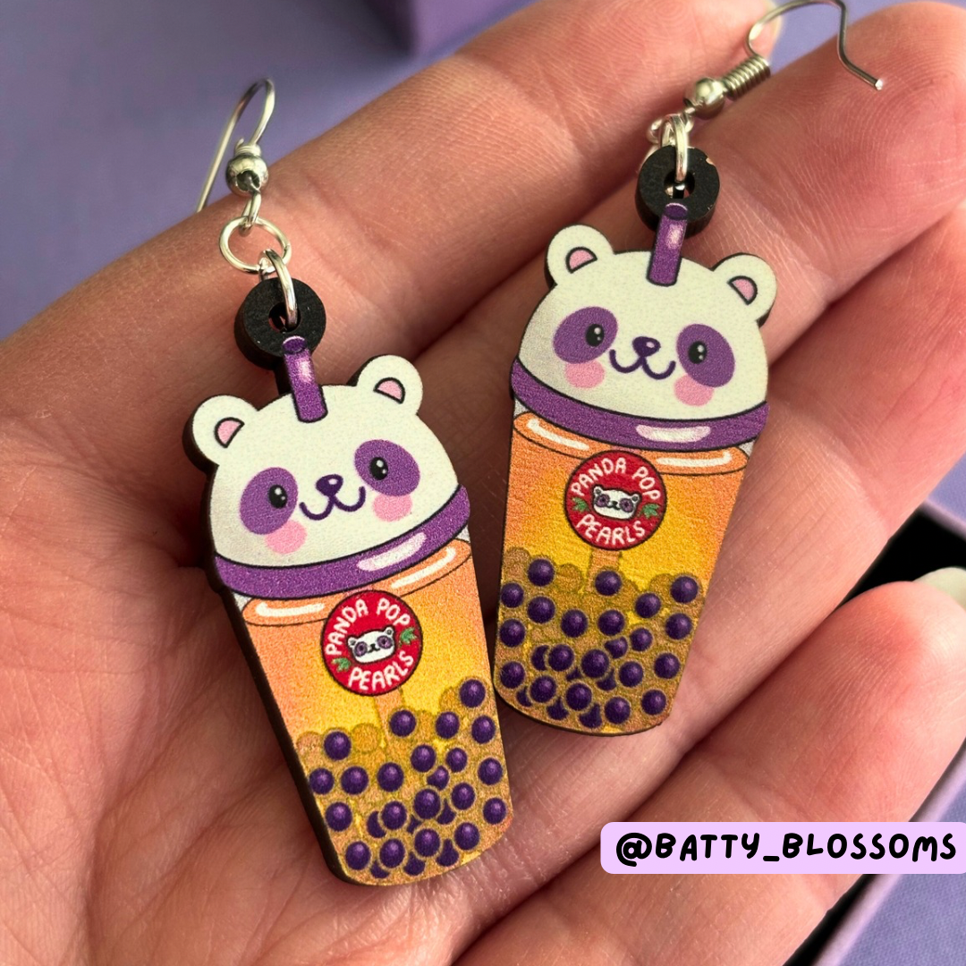 Bubble Tea wooden earrings