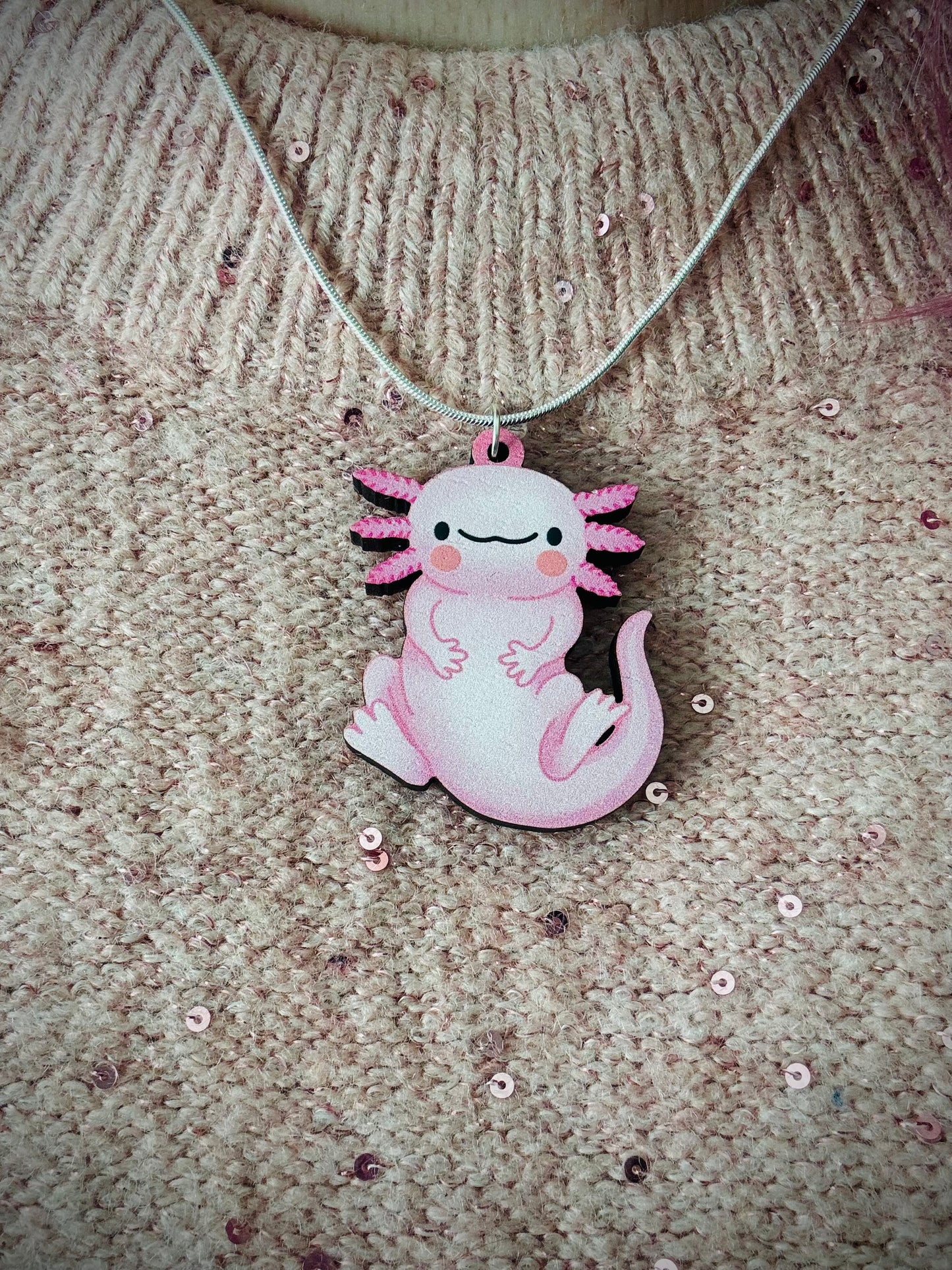 Happy Axolotl wooden necklace