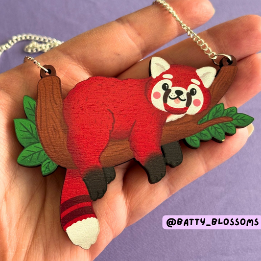 Relaxed Red Panda wooden statement necklace