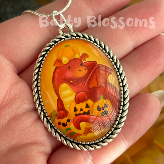 Large Pumpkin Dragon cameo necklace