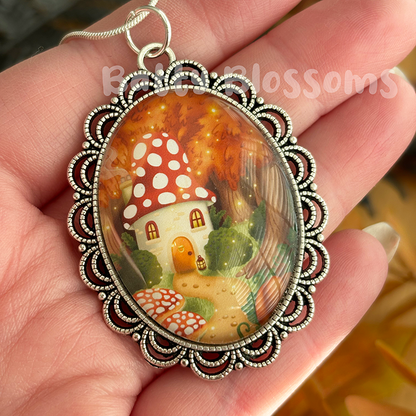 Large Toadstool House cameo necklace