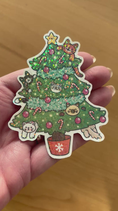 Meowy Christmas holographic vinyl sticker (large)