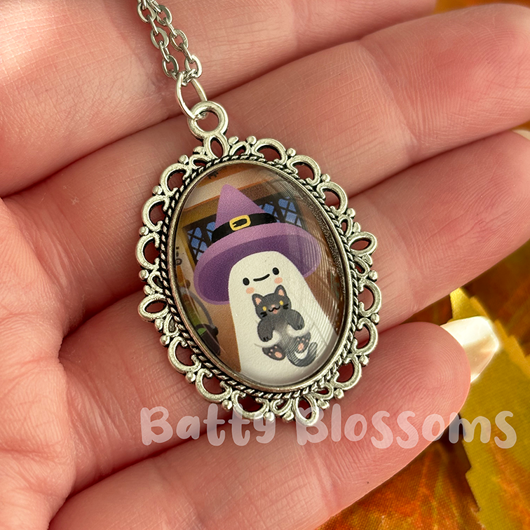 Witch ghost cameo necklace